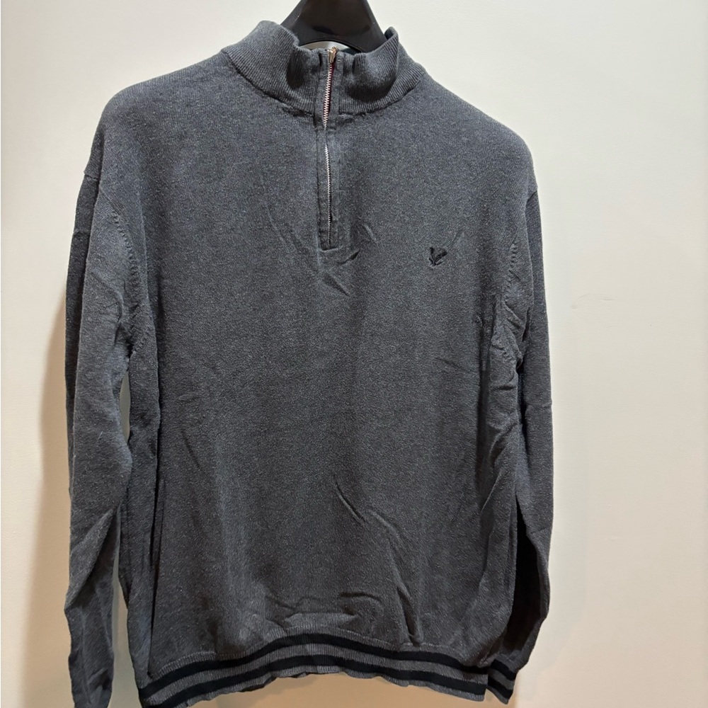 Lyle & Scott Men's Gray Half-Zip Sweater quarter zip Pullover hoodie Y2K